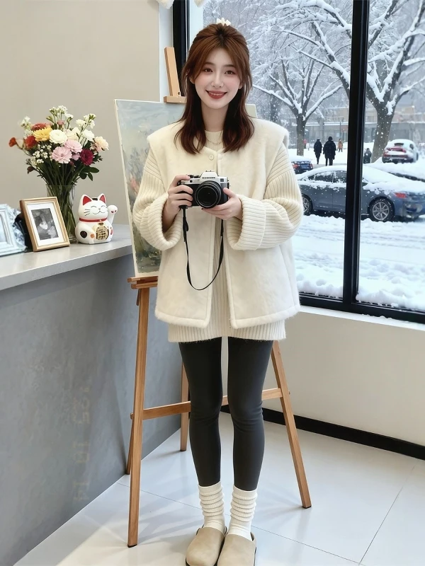 Canotta rotonda allentata Ne Svel Canotta da donna autunno inverno Faionable Capispalla Canotta Vestibilità comoda Colore