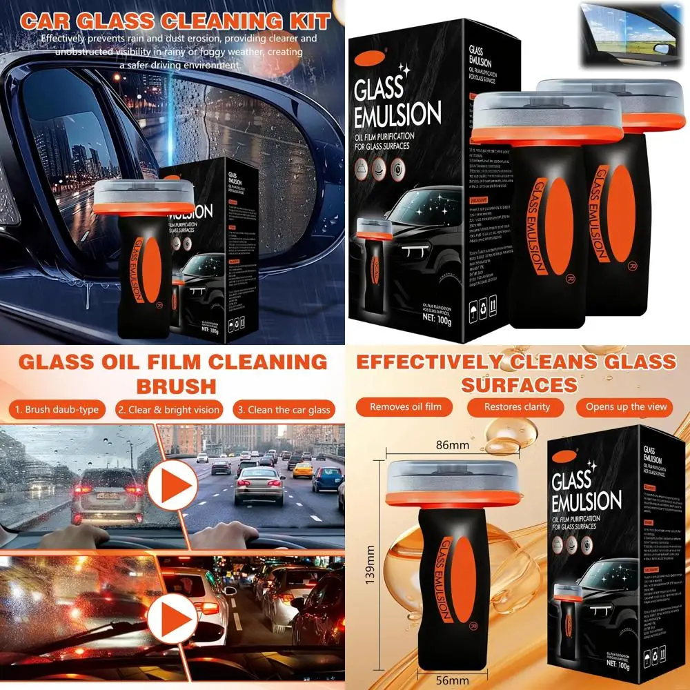 

2PCS Glass Oil Film Remover for Car, Automotive Glass Cleaner for Auto Windshield/Window/Mirror Cleaning Improve Windshield Clar