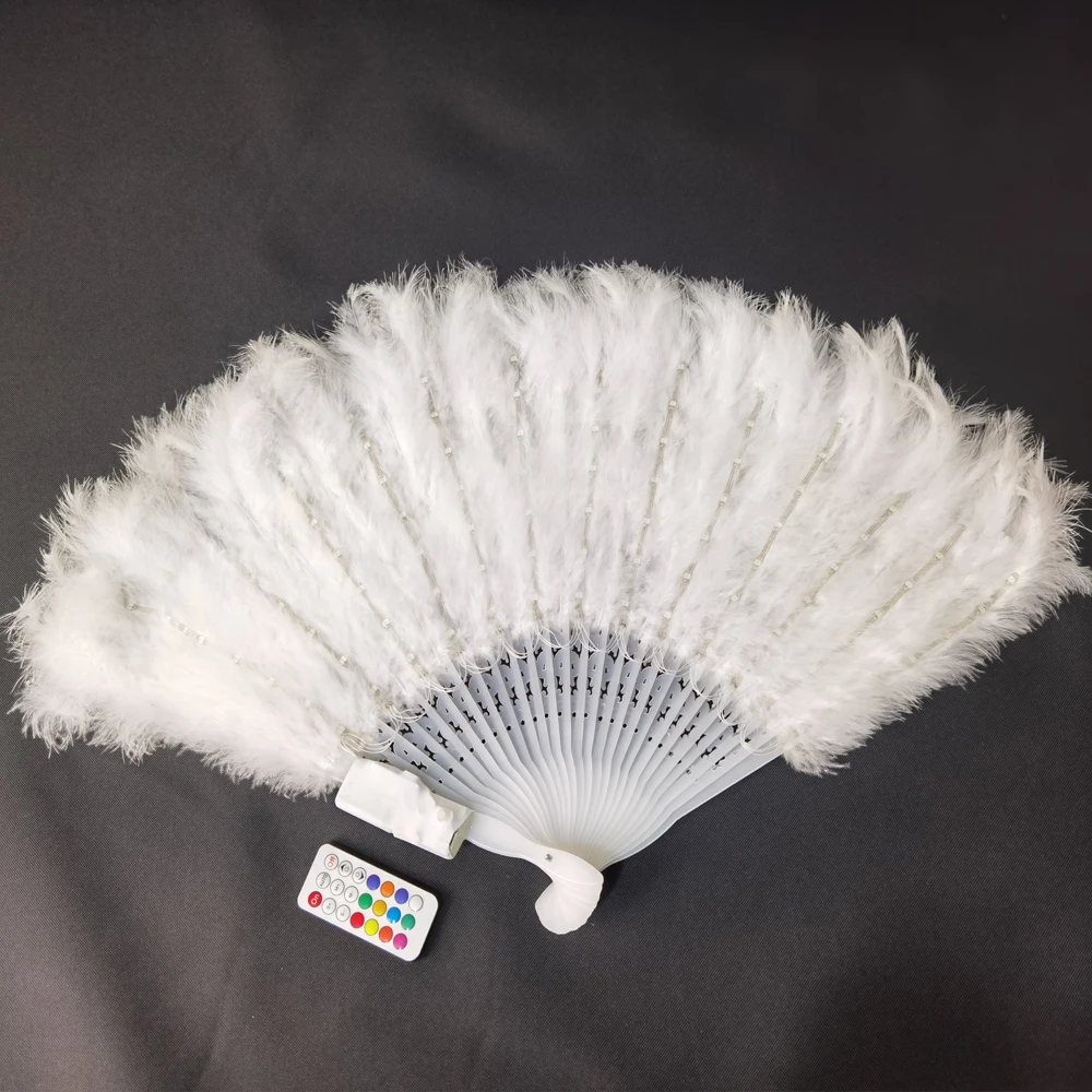 Color Ostrich Feathers LED Fan Performance Dancing Lights Fans Night Show Singer DJ Costumes Halloween Party Gifts