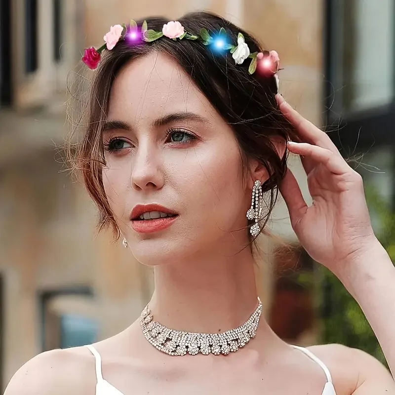 20 قطعة من باقة عصابة الرأس المضفرة على الطراز البوهيمي - الكرمة الخضراء مع زهور ورقية، مناسبة لحفلات الزفاف، وديكورات عيد الميلاد، والاحتفالات أعياد الميلاد، ورحلات التخييم، والحفلات المتوهجة في الظلام #1