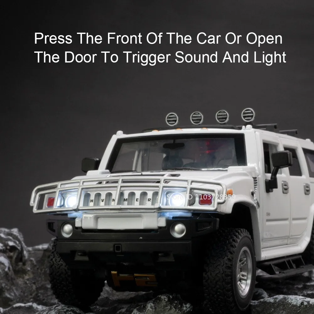 1:24 H2 Geländewagen Modell Miniatur Spielzeug Legierung Druckguss Sound Licht Türen geöffnet zurückziehen Stoßdämpfung für Kinder Geschenke