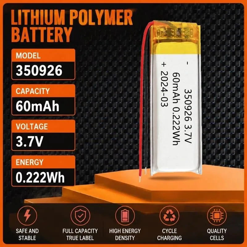 100pcs 350926 polymer lithium battery 60mAh Bluetooth headset anti-lost device Smart bracelet battery 3.7V rechargeable