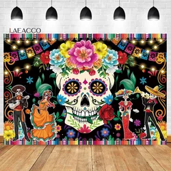 Laeacco Day of The Dead Backdrop Mexican Fiesta Sugar Skull Flowers Dia De Los Muertos Party Portrait Photography Background