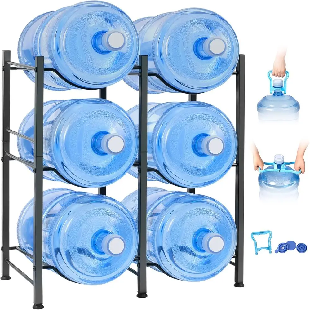 Soporte para Garrafa de Agua Klvied de 5 Galones - Estante de 3 Niveles, Soporte Resistente para 6 Botellas con Indicador de Litros