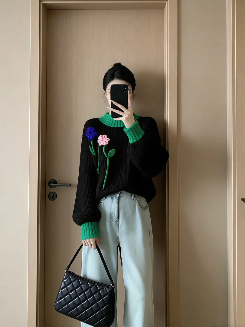 

Stunning Unique Knitted ort Sweater Color Blo Winter Faion Korean Sle Inner Wear Top Quali Luxury Casual Loose Fit