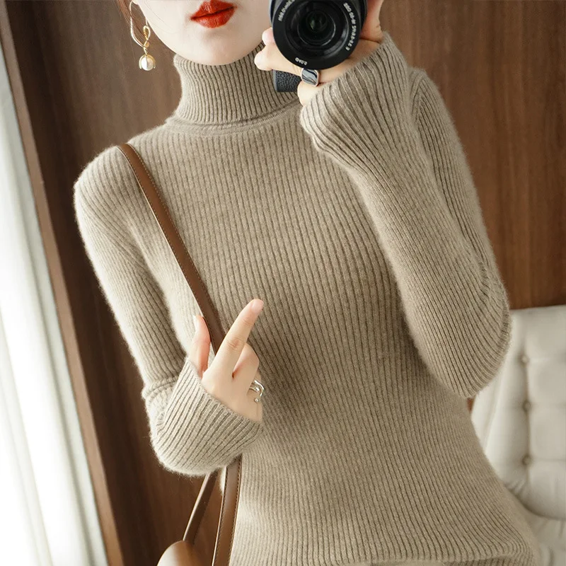 Autumn Winter Turtleneck Women Sweaters Solid Slim Fit Knitted Tops Versatile Pullover Sweaters Thermal Long Sleeve Clothes M5