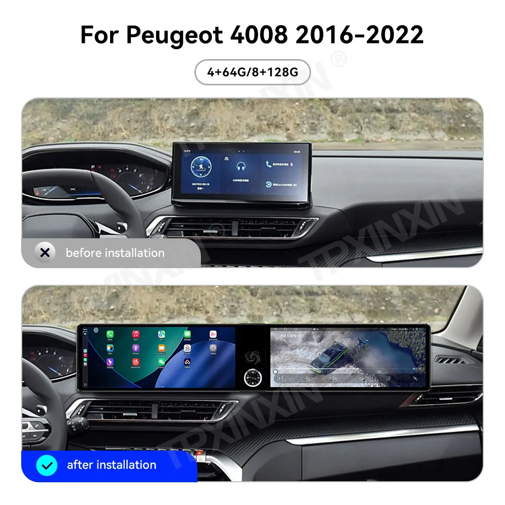 Dual 12.3 Inch GPS Navigation For Peugeot 4008 2016-2022 Android 13 Car Radio CarPlay Multimedia Player Head Unit Stereo Auto