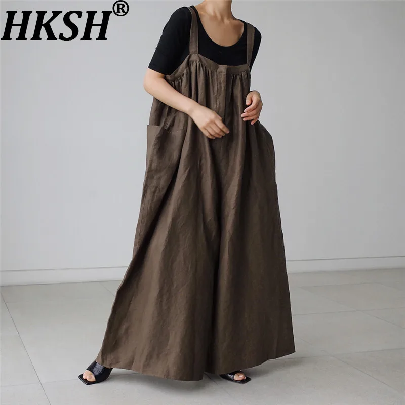 HKSH Primavera Autunno Nuove Donne Gamba Larga Tuta di Colore Solido Tasche Grandi Marea di Grandi Dimensioni Casual High Street Chic Tuta HK11857