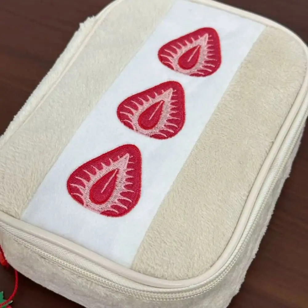 Portable Fuzzy Pen Bag Strawberry Sandwich Multi-functional Makeup Bag Cute Embroidered Pencil Case School Office image 4
