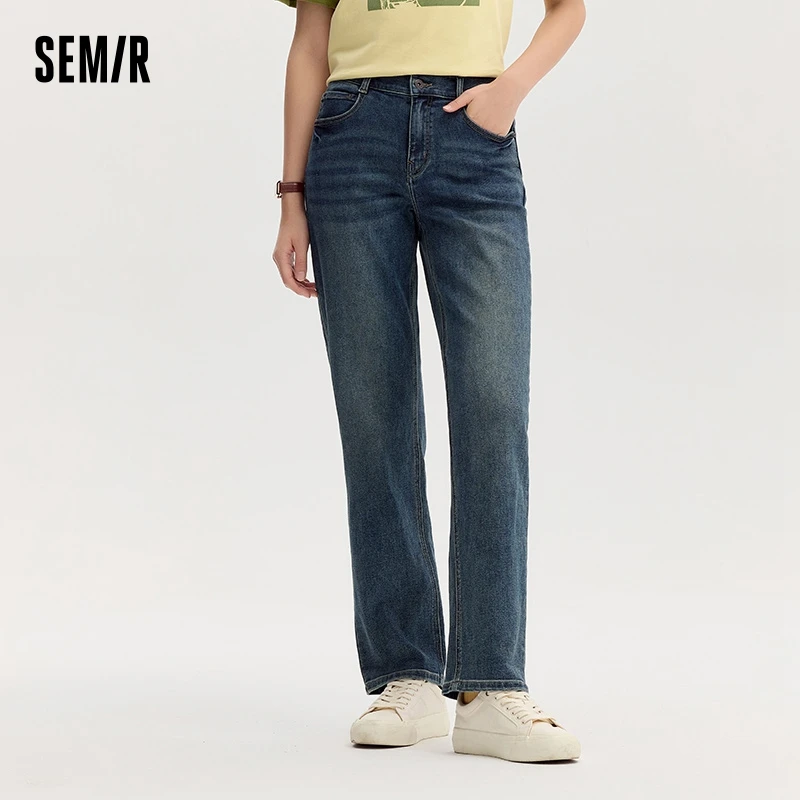 Semir Jeans Women Retro Simple Long Pants 2024 Autumn New Straight Leg Pants