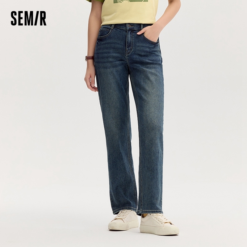  Semir Jeans Women Retro Simple Long Pants 2024 Autumn New Straight Leg Pants 