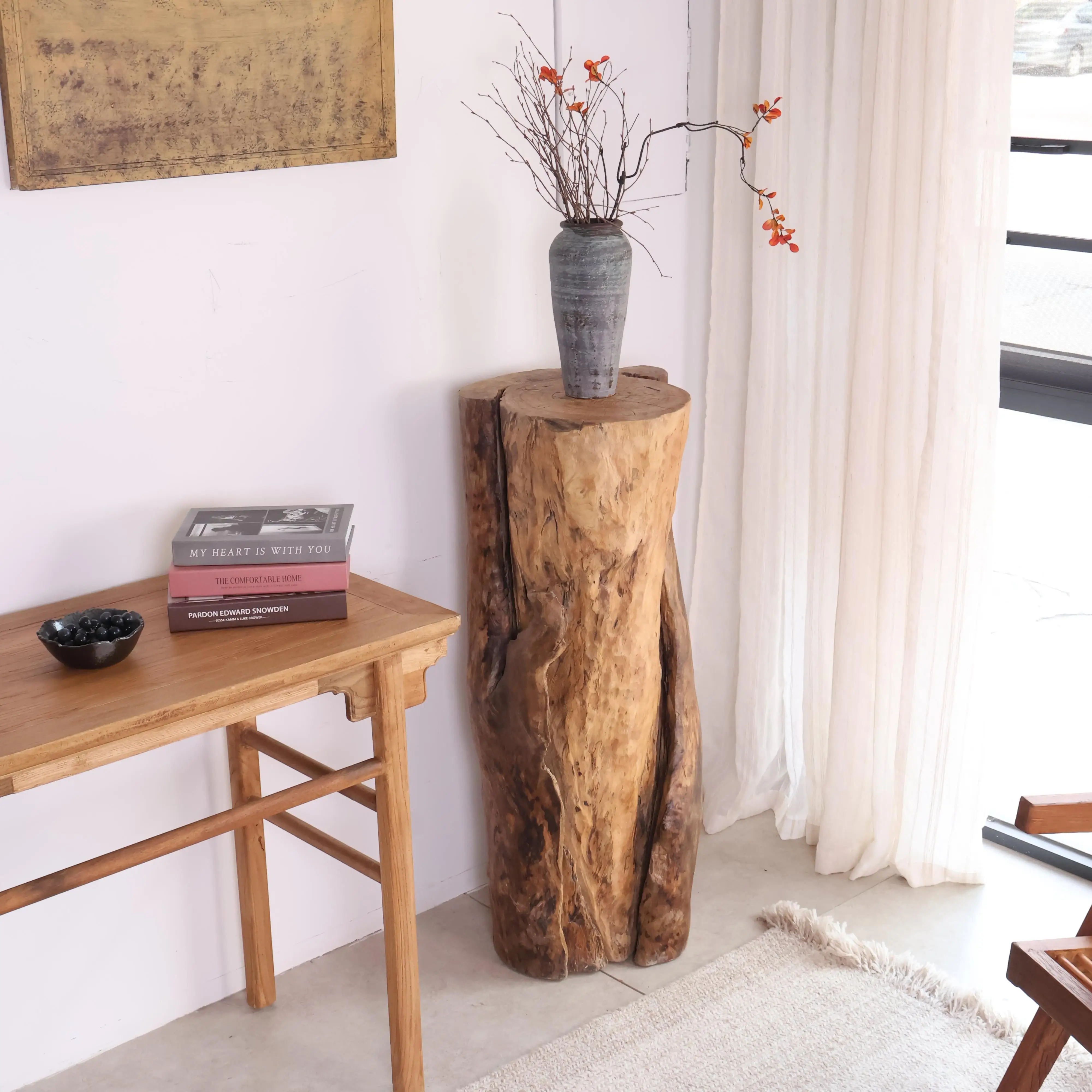 #d% Wabi-Sabi Style Solid Wood Stool Tree Trunk Flower Stand Flower Table Indoor Outdoor Decoration Zen Aesthetic Artisan Craft