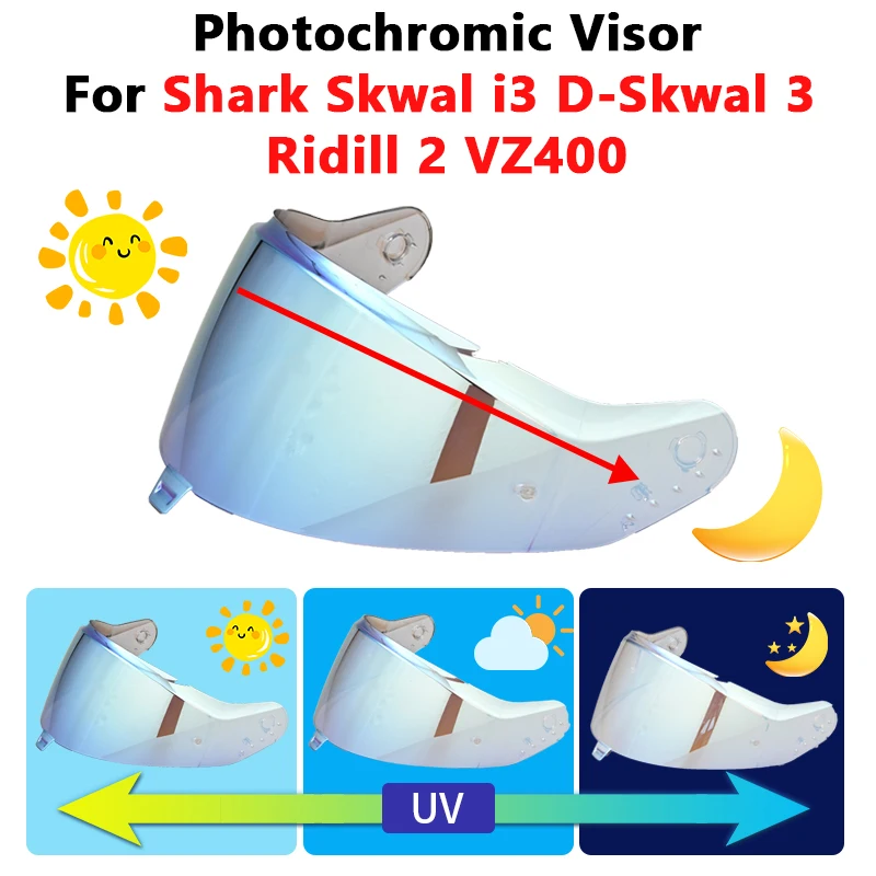 Photochromic Visor For Shark Skwal i3 D-Skwal 3 Ridill 2 VZ400 Helmet Lens Shield Anti-UV Fits M-XXL Motorcycle Accessories