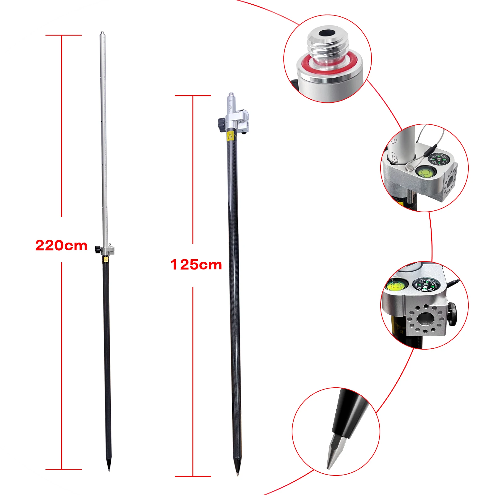 1.25m-2.2m Measuring Rods Universal Highly Accurate,Survey Pole RTK GPS for Surveying ,survey/draw Carbon Fiber texture T88-2