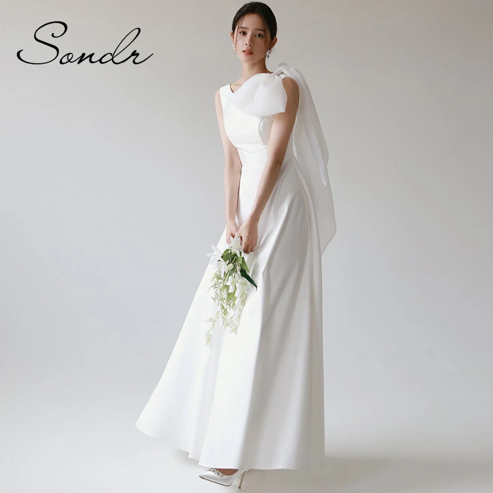 

Sondr Elegant Korean Wedding Dresses Scoop Collar Sleeveless Wedding Reception Dress Customzied Evening Party Gown Corset Back