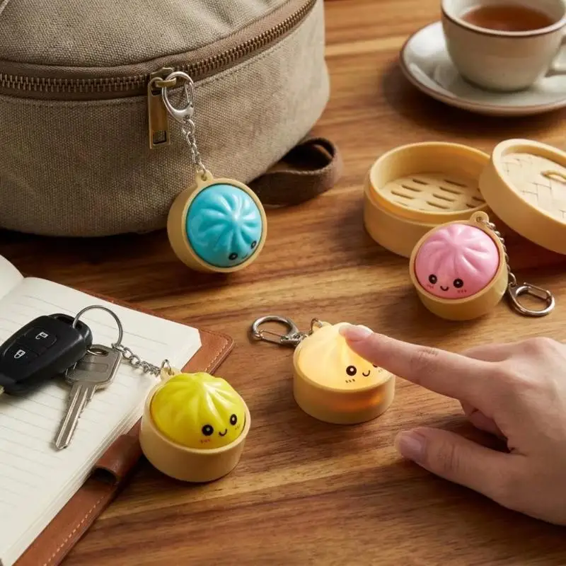 Soft Kawaii Steamed Bun Keychain Press Activated LED Light Stress Relief Fidget Toy for School Students