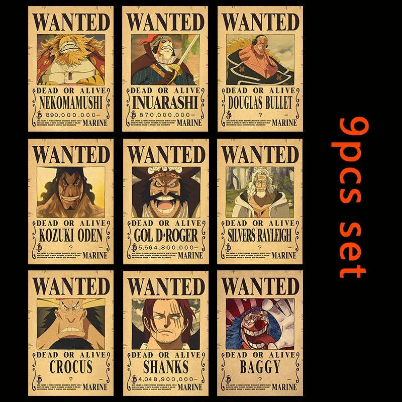 5-13 Buah Paket Poster One Piece Luffy Gear 5 Bounty Wanted Topi Jerami Bajak Laut Anime Lukisan Antik Kamar Tidur Dekorasi Dinding Ruang Tamu
