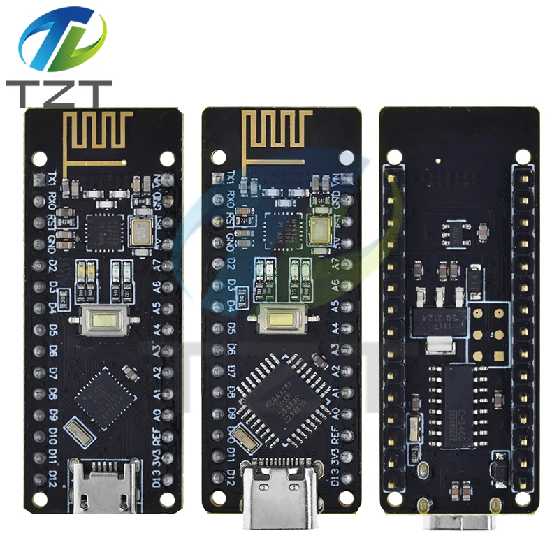 Imagem -03 - Tzt Rf-nano Placa Micro Usb sem Fio para Arduino Integrate V3.0 Atmega328p Qfn32 5v 16m Ch340 Nrf24l01 2.4g