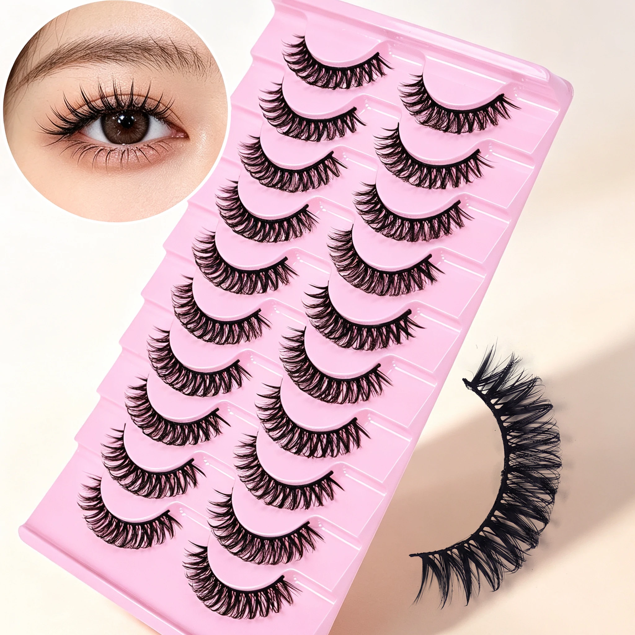 10 Pairs D Curl Lashes Fluffy Volume False Eyelashes Dramatic Cat Eye Fake Lashes Reusable Faux Mink For Daily Party Eye Makeup