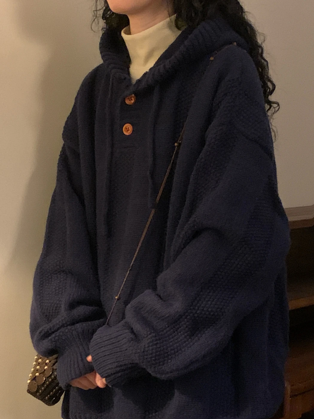 

Retro American Lazy Sle Color Hoodie Sweatirt ex Autumn Winter Loose Casual Commuting Couple Knitted Jaet