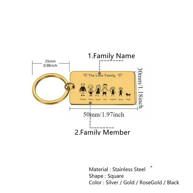 Custom Stainless Steel Family Keychains Gift Personalized 1~9 Families Member Name Keyrings Engraved Jewelry Present 2023