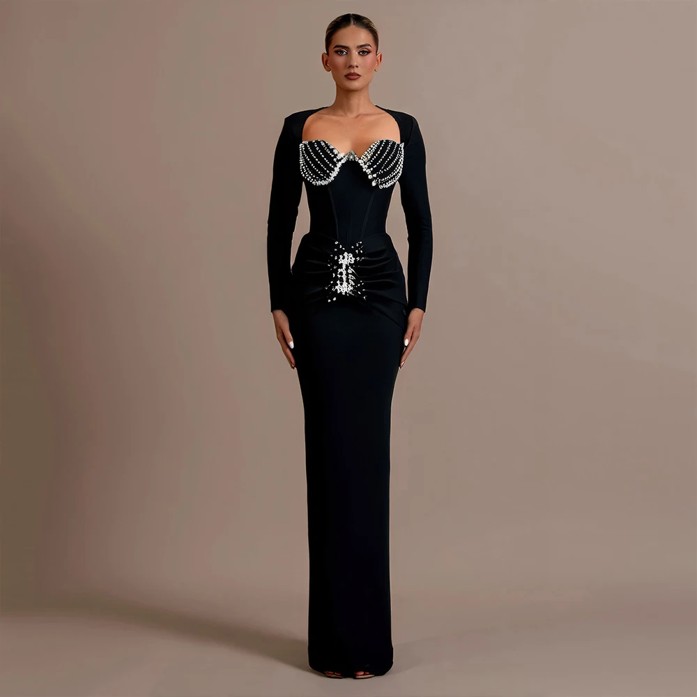 Kobiety seksowna sukienka bandażowa z koralikami z długim rękawem obcisła odzież impreza celebrytów eleganckie sukienki