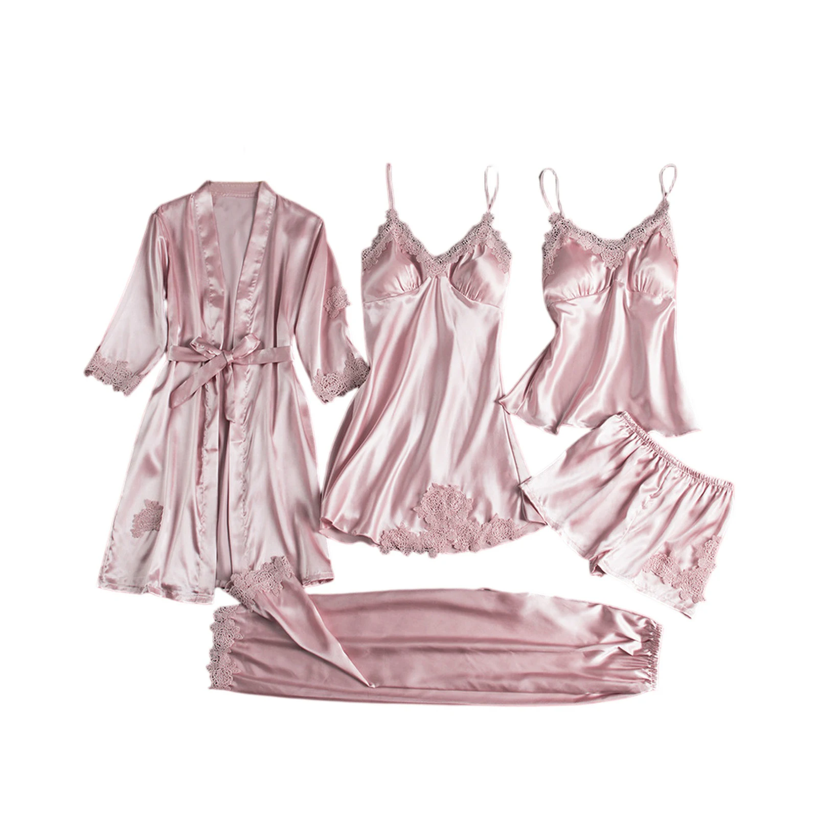 Women's Solid Color Sleepwear Set Ice Silk Sexy and Hot Home Clothes Basic Soft and Comfortable Bathrobe Outfit