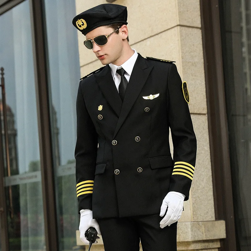 

High Quality Classical Airline Pilot Uniform Cabin Crew Aviation Pilot Uniform Without shoulder Boards