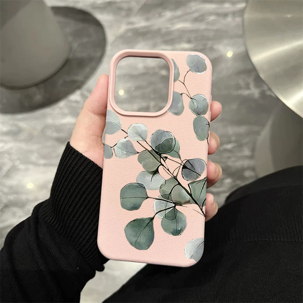Eukalyptusblatt-Handyhülle für iPhone 17 16 15 14 13 12 Pro Max 16 15 14 Plus 17 16 15 14 13 12 Pro 17Air Silikon-Matt-Hülle – Detail 7