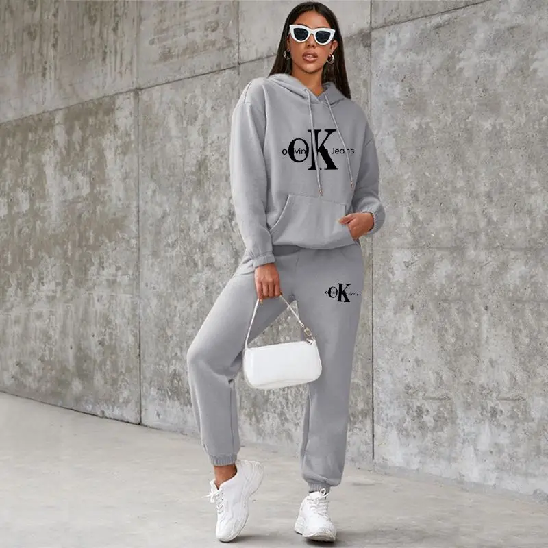 New Hot Autumn and Winter Women\'s Hoodie Hoodie Set Pure Cotton Loose Elastic Leisure Fashion Personality Letter Printing Set