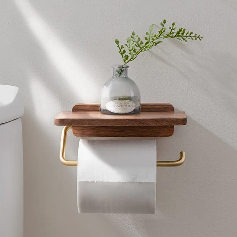 Toilet Paper Towel Rack Roll Holder Wall-mounted Free Punch Brass Shelf Wall Hook Tissue Napkin Bedroom