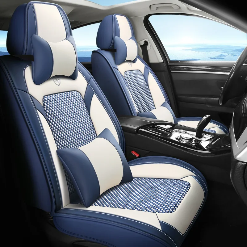 four seasons fully wrapped breathable interior accessory ice silk universal well fitting leather seat cover set for car