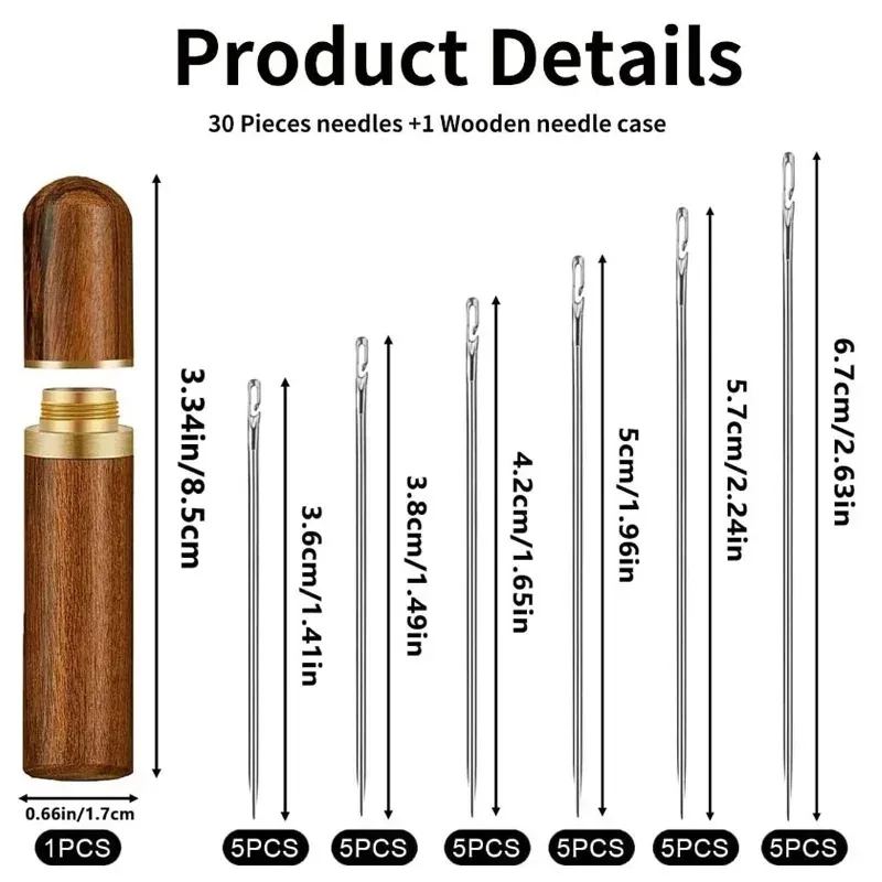 

30Pcs Side Hole Blind Sewing Needles Stainless Steel Elderly Needles Hand Sewing Stitching Pin DIY Home Self Threading Needle