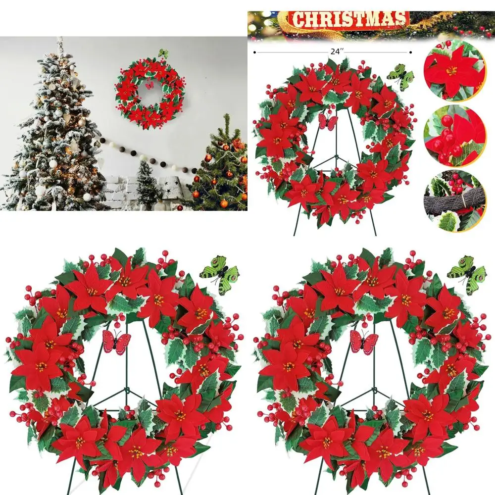 

Уличные рождественские венки для кладбищенских гравю, 24 красных пуансеттии и ягоды с 30 подставками