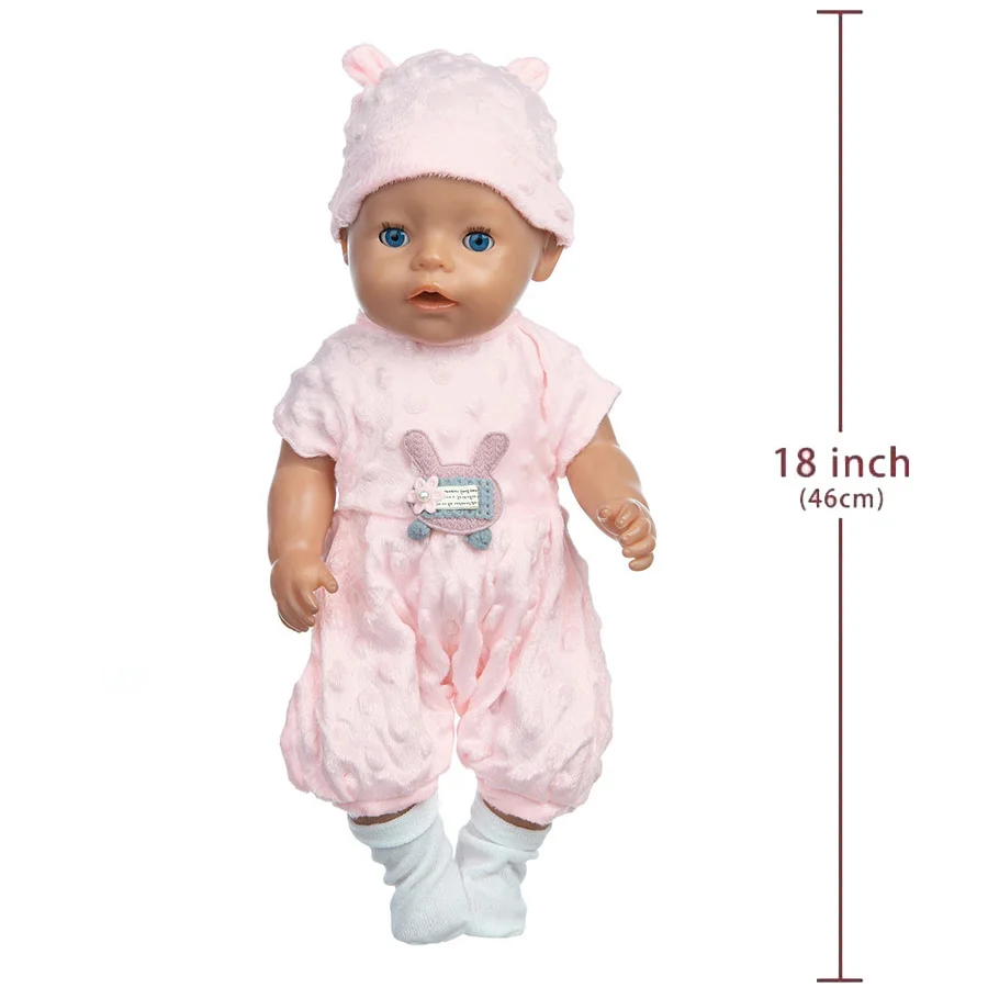 16-18Inch/40-45cm Reborn Baby Doll Outfit Pink Cute Jumpsuit+Jacket+Hat+Socks Cute Soft Baby Doll Clothes Accessories Girl Gift