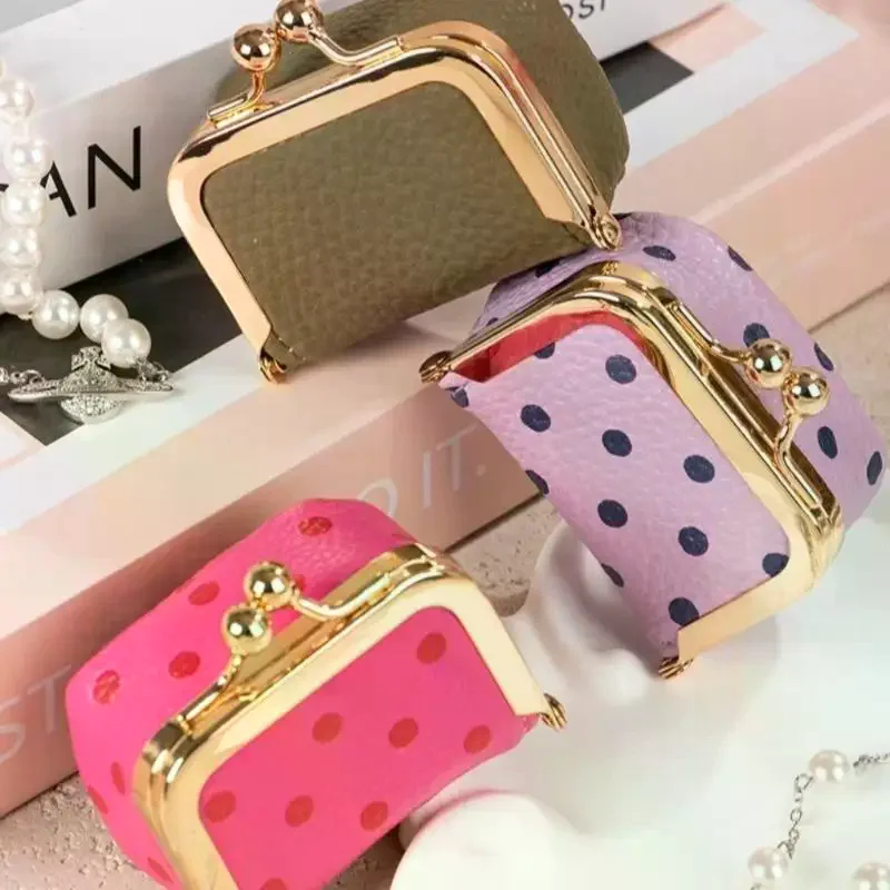 1Pcs Portable Polka Dot Kiss Lock Coin Purse PU Leather Square Multifunctional Bag For Small Items Jewelry Earrings Storage Box