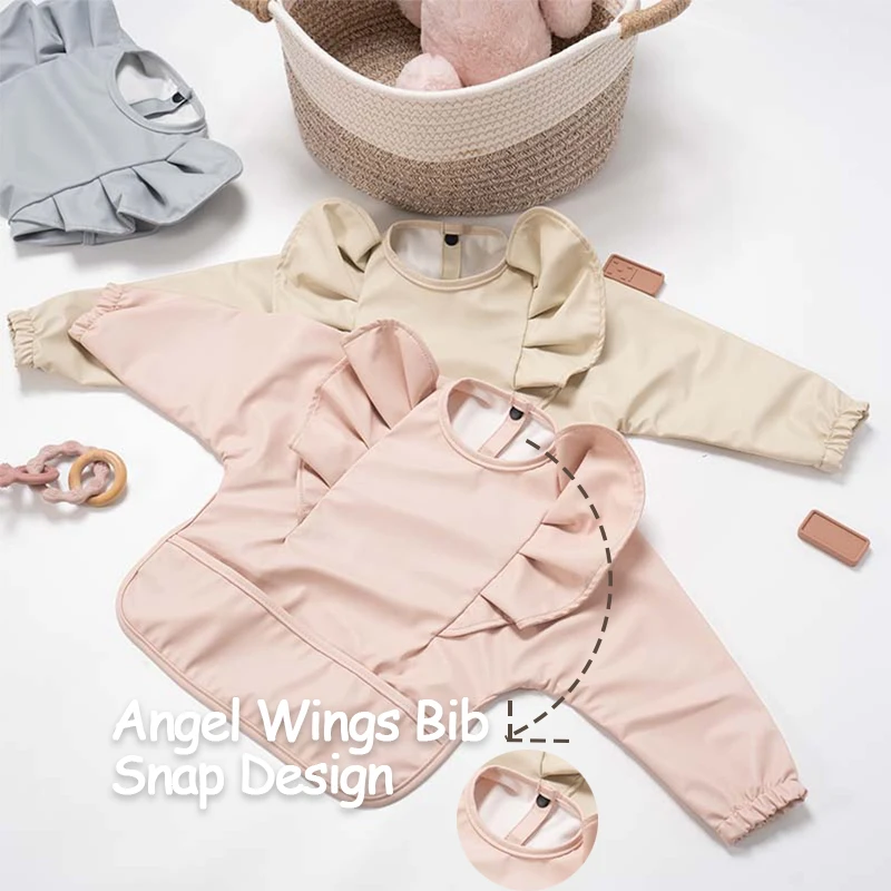 Baby Feeding Bibs with Long Sleeves Children's Waterproof Art Smock with Pocket Easy Clean Toddler Eating Apron for Boys Girls