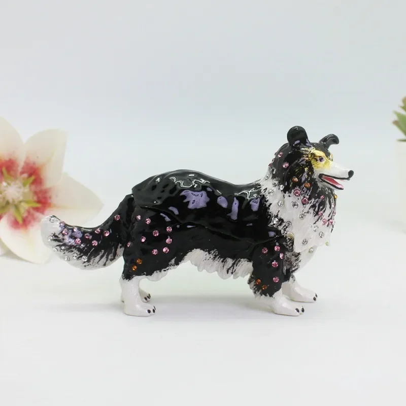 Wholesale Enamel Scottish Shepherd Dog Ornament Creative Alloy Jewelry Box Small Animal Craft Home Decor Guangdong