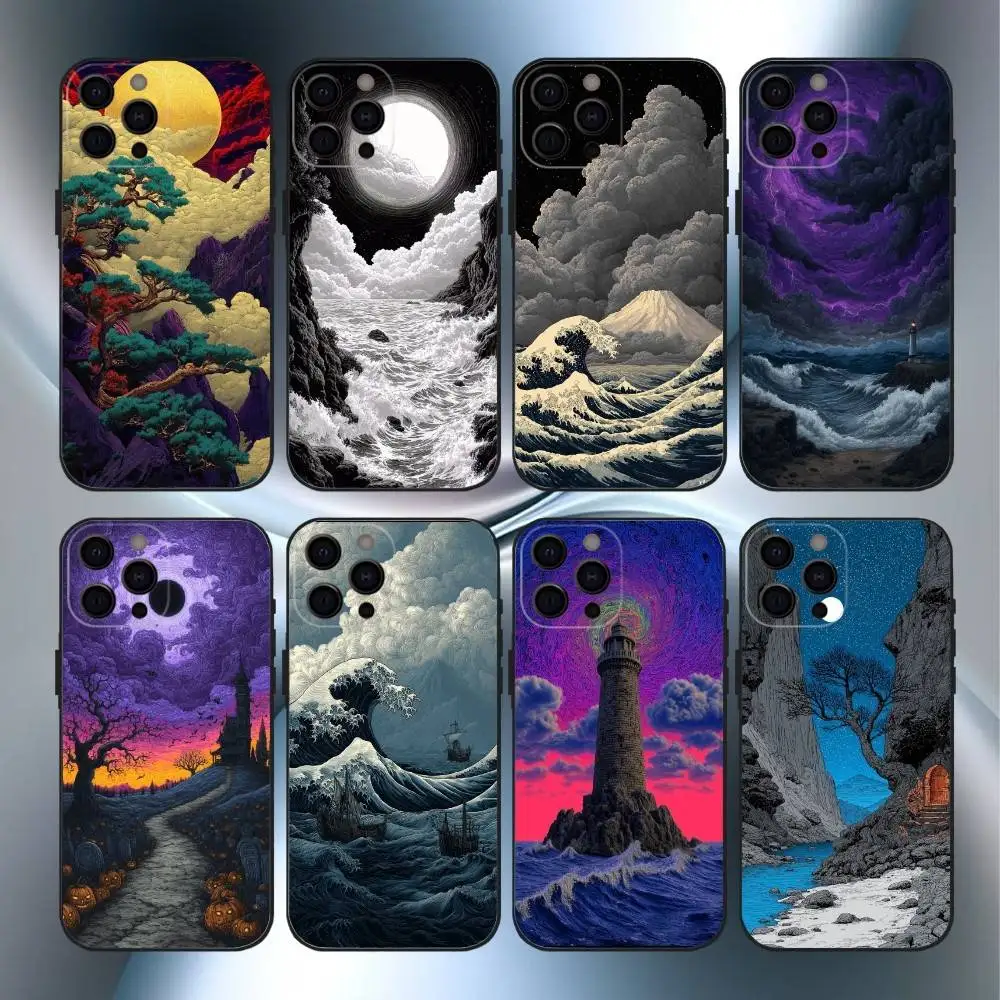 

Fantasy illustration w-wave art Phone Case For iPhone17,16,15,14,13,12,11 Plus,Pro Max Soft Black Cover