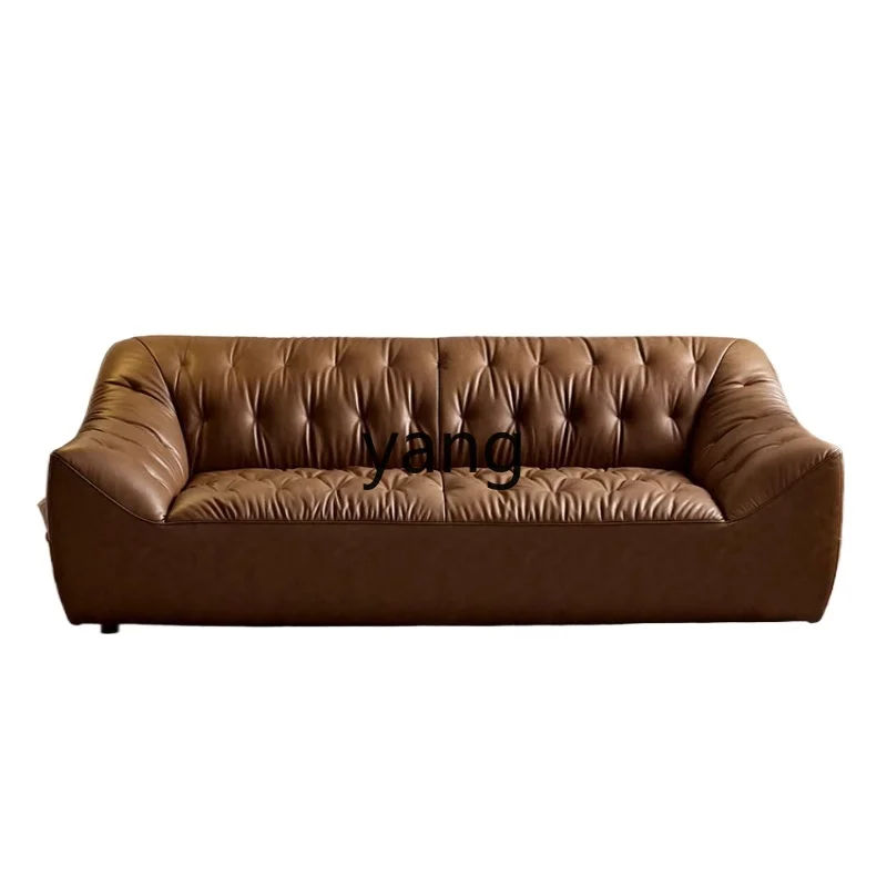 LTT imitation oil wax leather sofa living room straight row retro style small apartment sofa