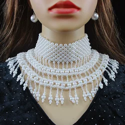 All hand-woven multi-layer pearl fringe necklace Luxury fashion bridal dress accessories