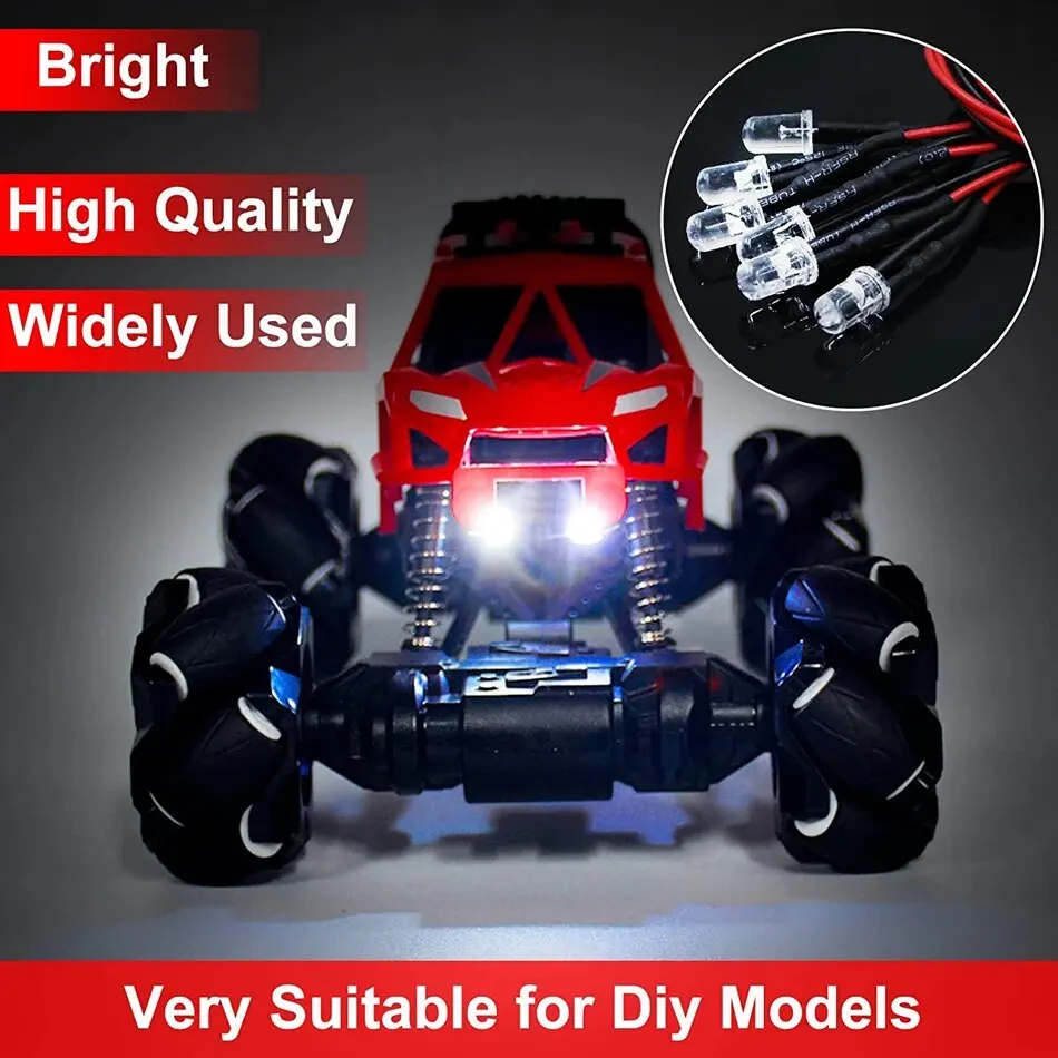 50/150pcs 12V 5mm LED Diode Lights 7.9 Inch Pre Wired 5 Colors X 10/30pcs Assorted Kit White Red Green Blue Yellow Emitting
