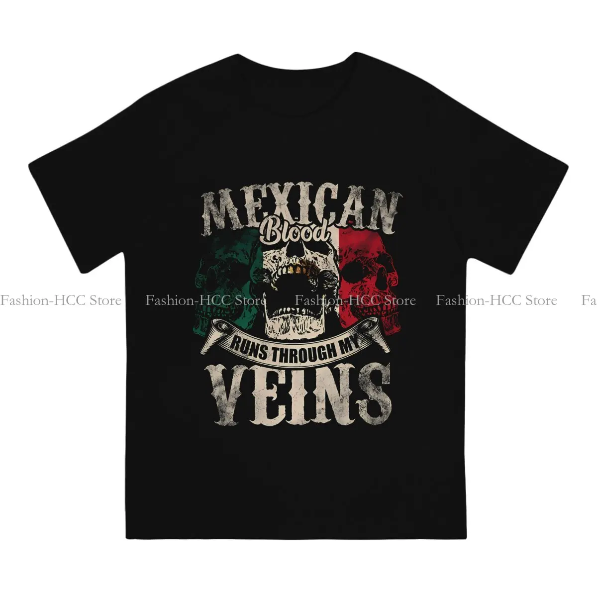 Blood Flows Through My Veins Unique Polyester TShirt Mexican Flag Top Quality Creative Graphic  T Shirt Stuff