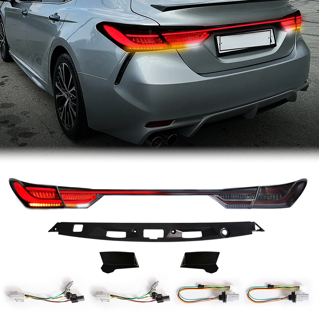 

Для Toyota Camry 2018, автомобильный задний фонарь, дымчатый светодиодный задний фонарь, указатель поворота с анимацией запуска, светодиодные бусины высокой плотности