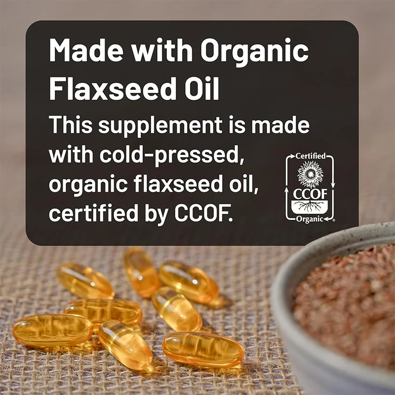 Flaxseed Oil, Containing 720mg ALA, Plant-based Omega - Cold Pressed, Non GMO, 60 Capsules