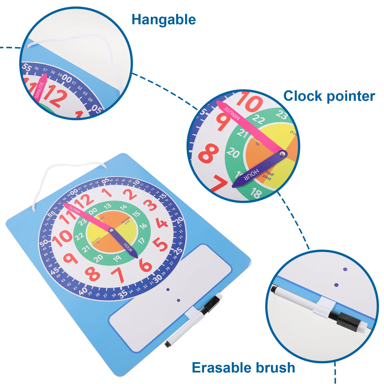 Orologi cancellabili a secco per l'aula Sussidi didattici Giocattolo cognitivo Forza magnetica Bambino