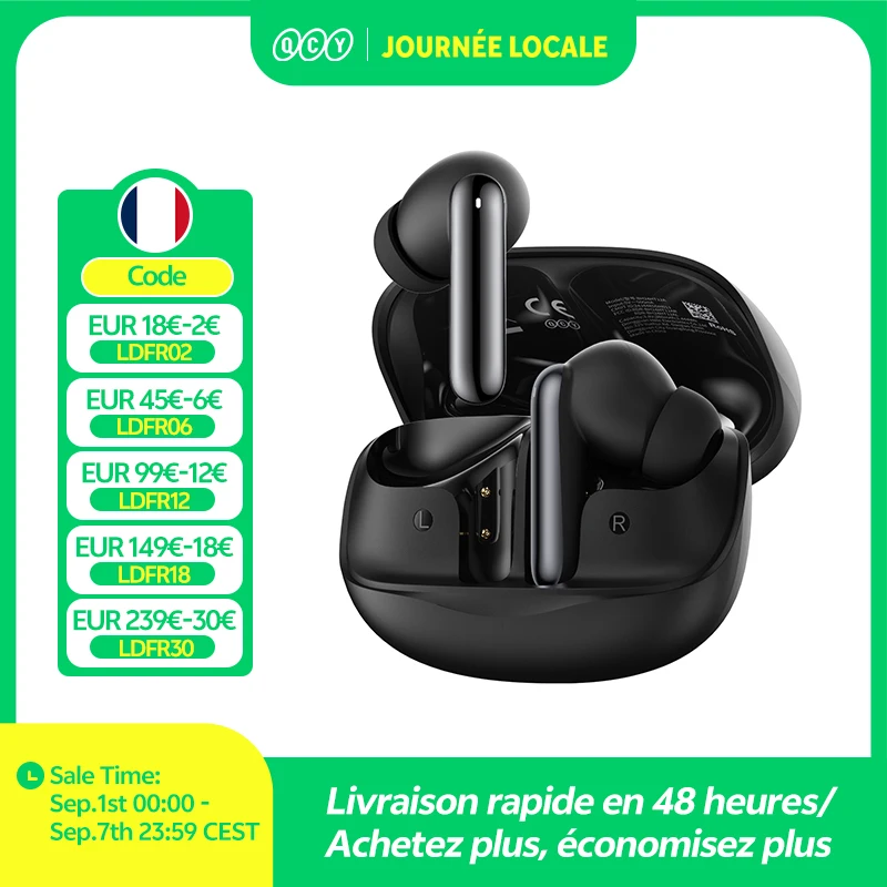 QCY Melobuds N50 ANC Écouteurs sans fil Bluetooth 5.4 Suppression active du bruit 6 micros Écouteurs Clear Call Connexion multipoint
