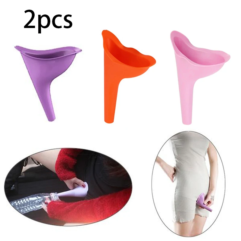 2Pcs Camping Woman Standing Piss Portable Toilet Urinal Tent Travel Toilet Female Urinal Female Pee Funnel Emergency Silicone Ur