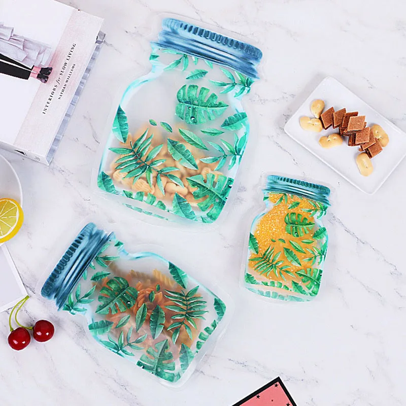 3pcs Mason Jar Zipper Bags Food Storage Containers Package Bag Waterproof Seal Fresh Food Bag Reusable Zip Bag Snacks Candy Bag