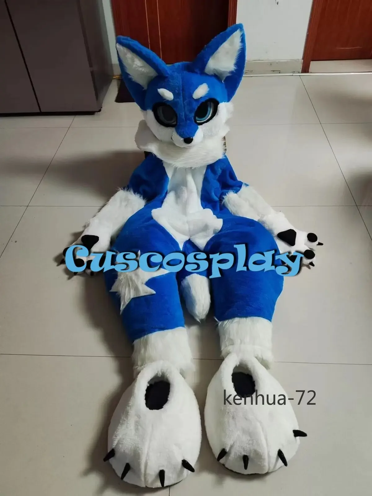 

White Blue Fursuit Wolf Long Fur Furry Costume Husky Dog Fox Mascot Costume Cosplay Party Fursuit Halloween Suit Adult Size